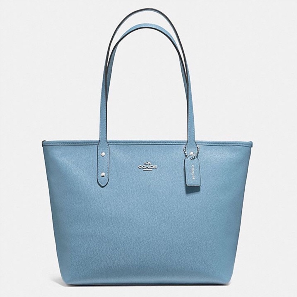 New! Coach Blue Leather Zip Tote